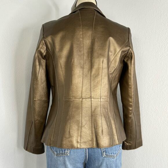 Bronze Metallic Leather Blazer Jacket One Button Size Medium - Picture 6 of 12